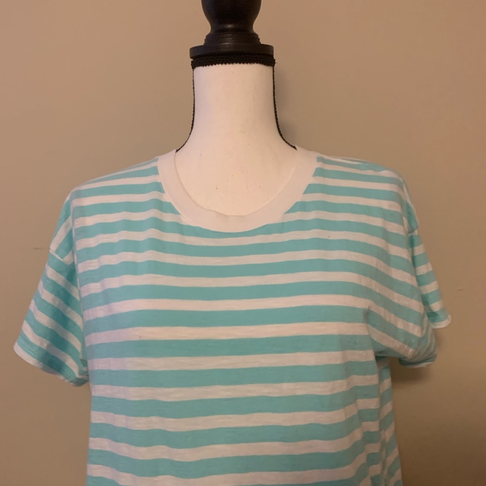 D O N A T E D J. Crew Aqua and White Striped Short Sleeve Tee size medium euc - Picture 2 of 6